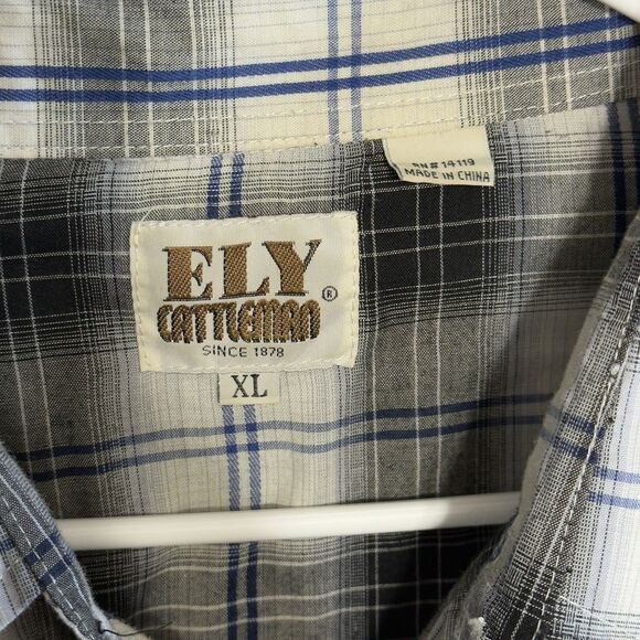 Ely Cattleman Mens Long Sleeve Pearl Snap Western Shirt XL Blue Black Plaid - Picture 6 of 12